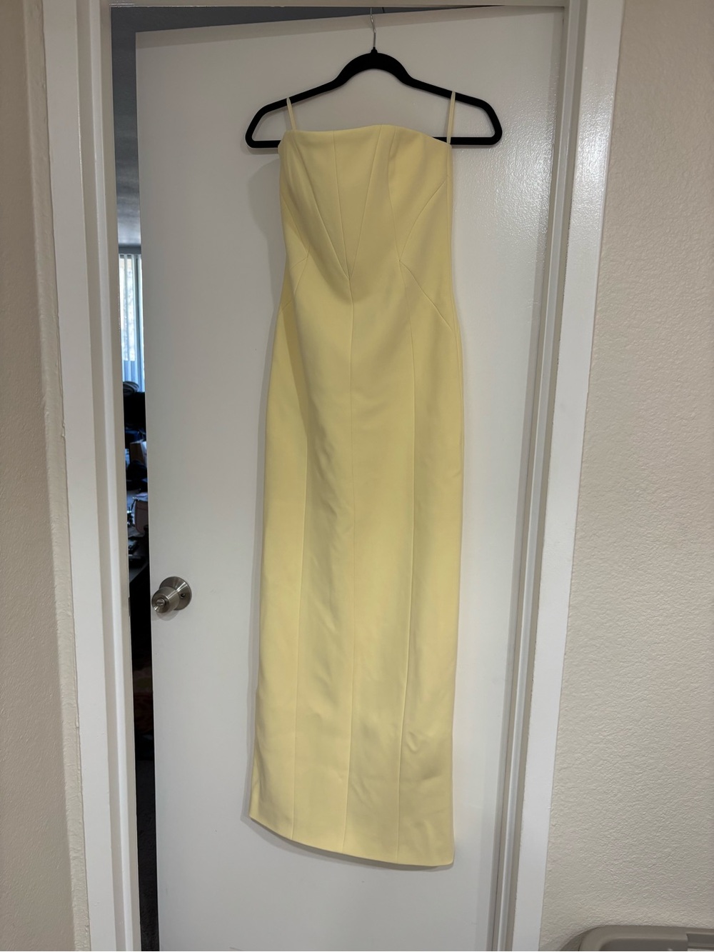 Meshki Strapless Pale Yellow Column Gown